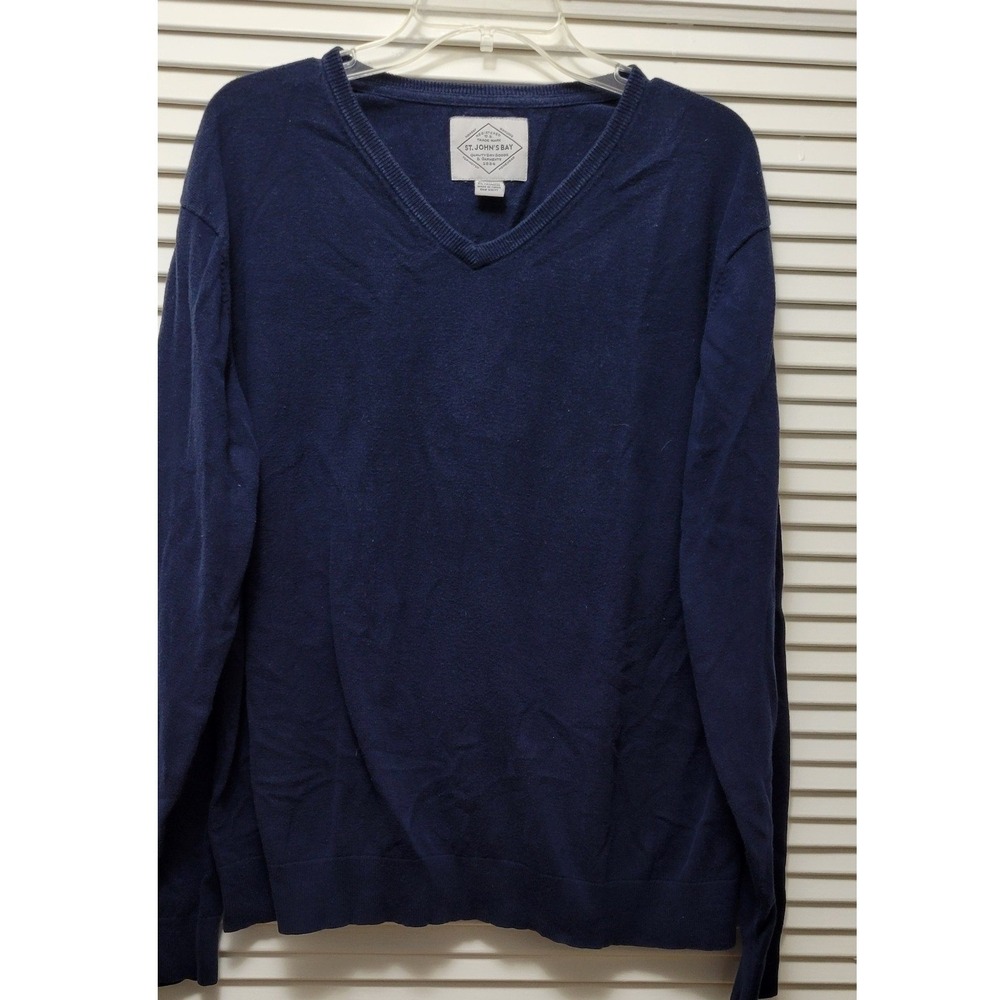 Navy Blue V-Neck Cotton Cashmere Blend Sweater Pullover Mens XXL St. John's Bay